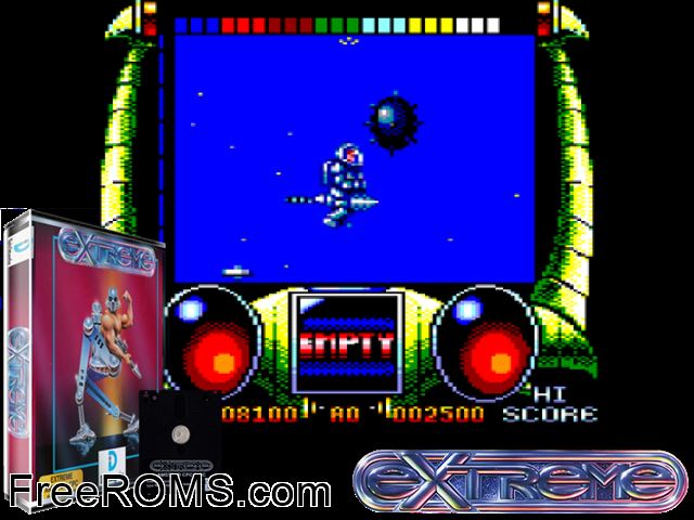 Extreme (UK) (1991) Amstrad CPC game showing 3D box cover and gameplay screenshot