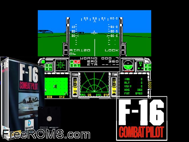 F16 Combat Pilot (UK) (1991) Amstrad CPC game showing 3D box cover and gameplay screenshot