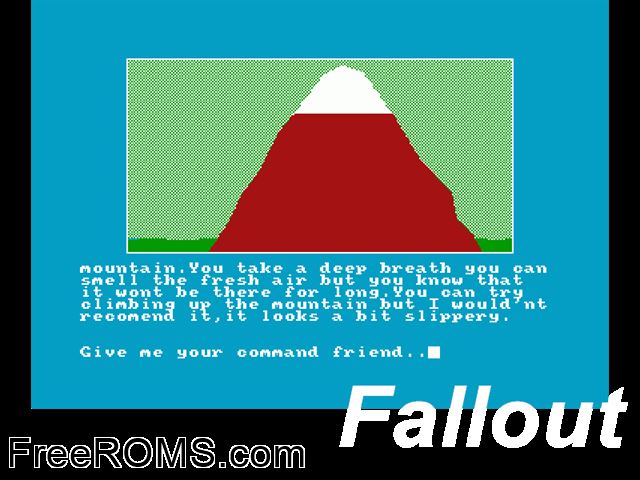 Fallout (UK) (1987) Amstrad CPC game showing 3D box cover and gameplay screenshot