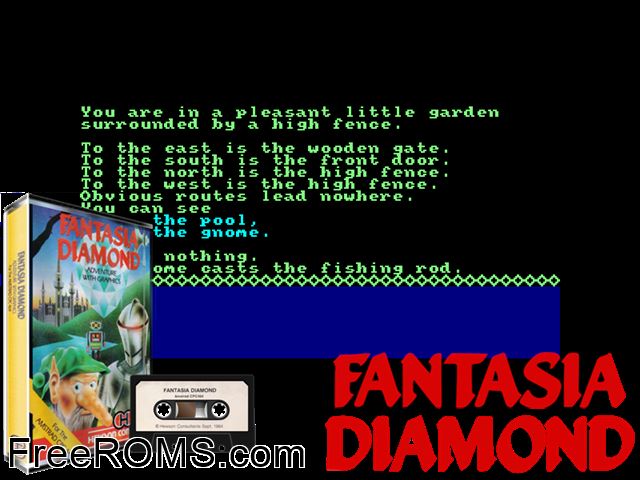 Fantasia Diamond (UK) (1985) Amstrad CPC game showing 3D box cover and gameplay screenshot