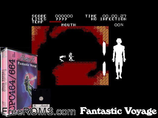 Fantastic Voyage, The (UK) (1985) Amstrad CPC game showing 3D box cover and gameplay screenshot