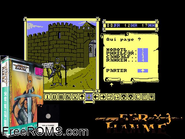 Fer Et Flamme (F) (1986) (Disk 4 of 4) Amstrad CPC game showing 3D box cover and gameplay screenshot
