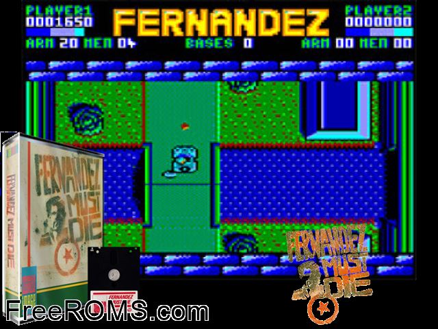 Fernandez Must Die (UK) (1988) Amstrad CPC game showing 3D box cover and gameplay screenshot