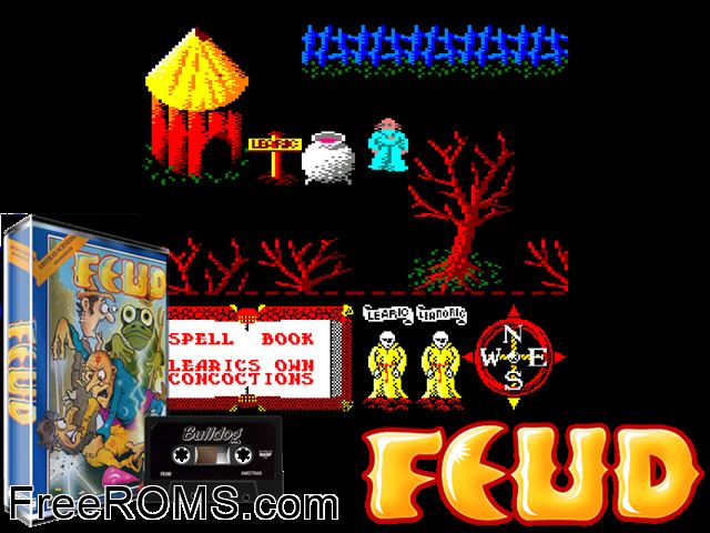 Feud (UK) (1987) Amstrad CPC game showing 3D box cover and gameplay screenshot