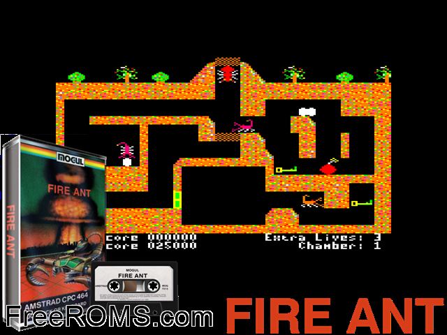 Fire Ant (UK) (1984) Amstrad CPC game showing 3D box cover and gameplay screenshot