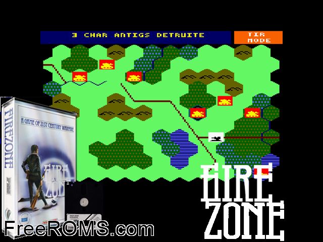 Firezone (UK) (1987) Amstrad CPC game showing 3D box cover and gameplay screenshot