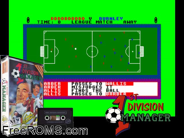 First Division Manager (UK) (1992) Amstrad CPC game showing 3D box cover and gameplay screenshot