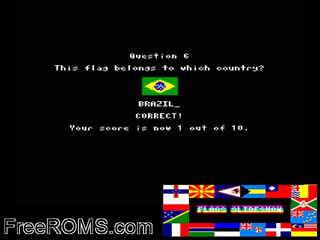 Flags Slideshow (UK) (1997) (PD) Amstrad CPC game showing 3D box cover and gameplay screenshot