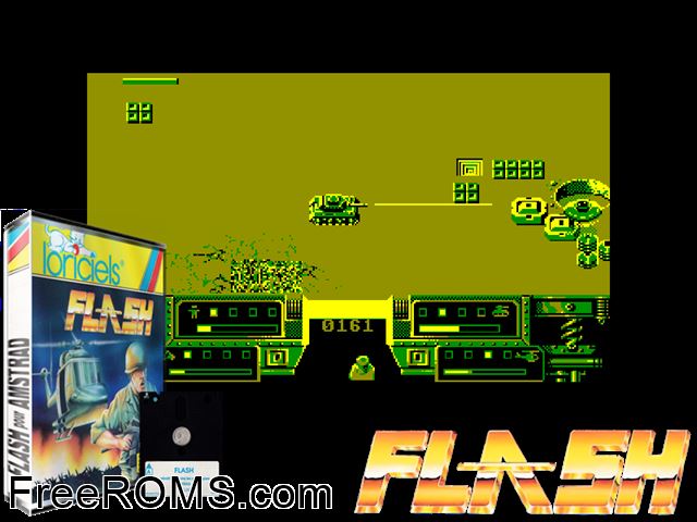 Flash (UK) (1987) Amstrad CPC game showing 3D box cover and gameplay screenshot