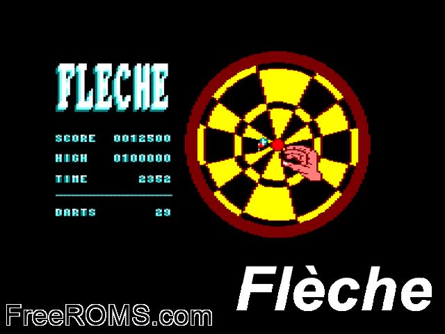 Fleche (UK) (1989) Amstrad CPC game showing 3D box cover and gameplay screenshot