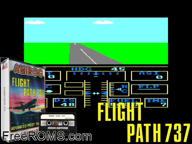 Flight Path 737 (UK) (1984) Amstrad CPC game showing 3D box cover and gameplay screenshot