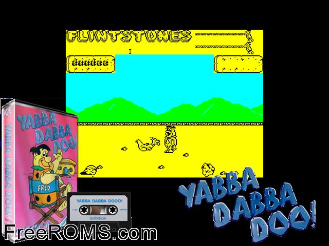 Flintstones - Yabba Dabba Doo (UK) (1988) Amstrad CPC game showing 3D box cover and gameplay screenshot