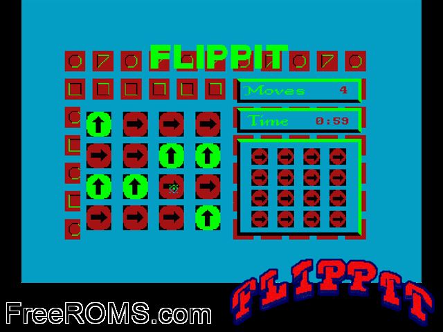 Flippit (UK) (19xx) Amstrad CPC game showing 3D box cover and gameplay screenshot