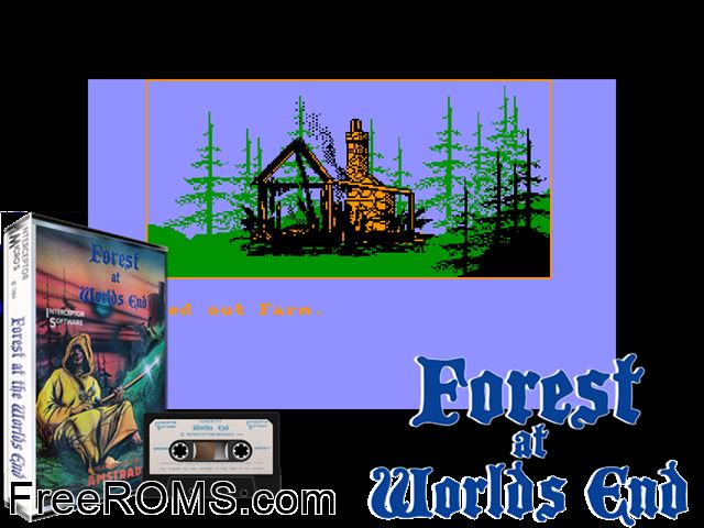 Forest at World's End, The (UK) (1985) Amstrad CPC game showing 3D box cover and gameplay screenshot