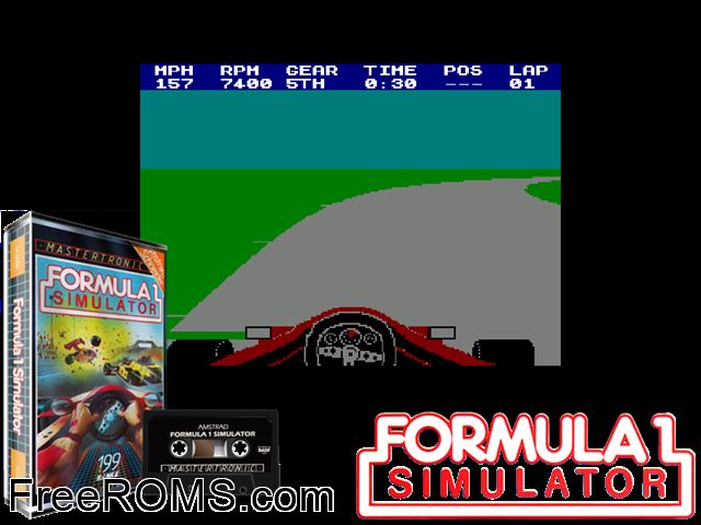 Formula One Simulator (UK) (1985) Amstrad CPC game showing 3D box cover and gameplay screenshot