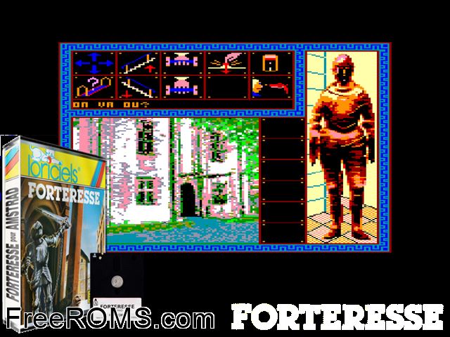 Forteresse (F) (1987) (Disk 2 of 2) Amstrad CPC game showing 3D box cover and gameplay screenshot