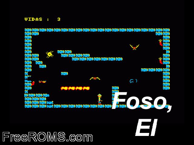 Foso, El (S) (1985) Amstrad CPC game showing 3D box cover and gameplay screenshot