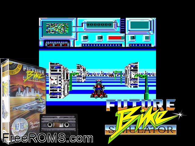 Future Bike Simulator (UK) (1990) Amstrad CPC game showing 3D box cover and gameplay screenshot