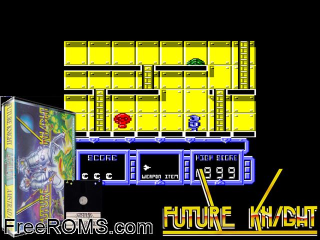 Future Knight (UK) (1986) Amstrad CPC game showing 3D box cover and gameplay screenshot