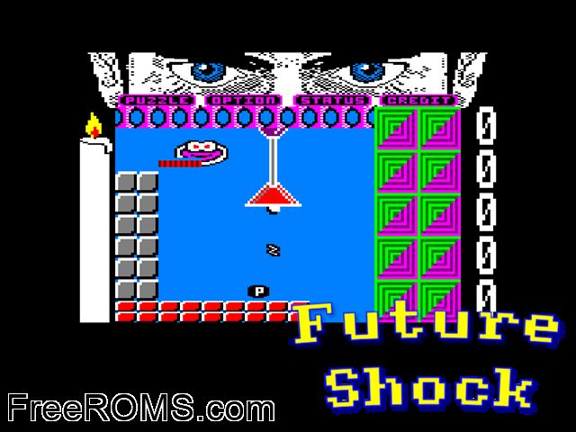Future Shock (UK) (1987) Amstrad CPC game showing 3D box cover and gameplay screenshot