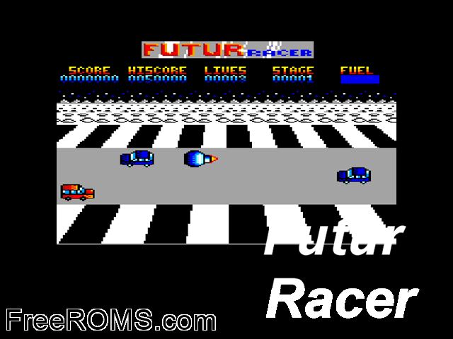 Futur Racer (F) (1989) Amstrad CPC game showing 3D box cover and gameplay screenshot