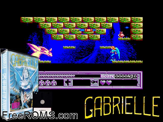 Gabrielle (F) (1987) Amstrad CPC game showing 3D box cover and gameplay screenshot