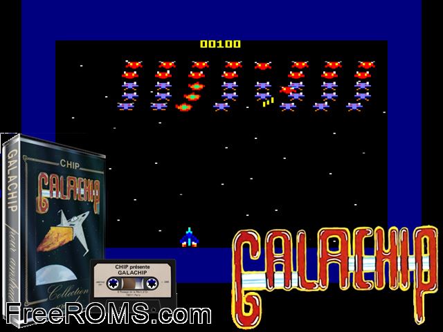 Galachip (F) (1985) Amstrad CPC game showing 3D box cover and gameplay screenshot