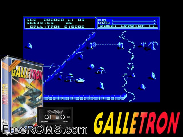 Gallitron (UK) (1987) Amstrad CPC game showing 3D box cover and gameplay screenshot