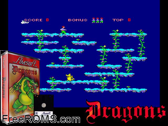 Game of Dragons, The (UK) (1985) Amstrad CPC game showing 3D box cover and gameplay screenshot