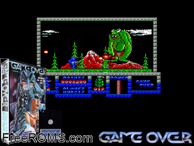Game Over (S) (1986) Amstrad CPC game showing 3D box cover and gameplay screenshot