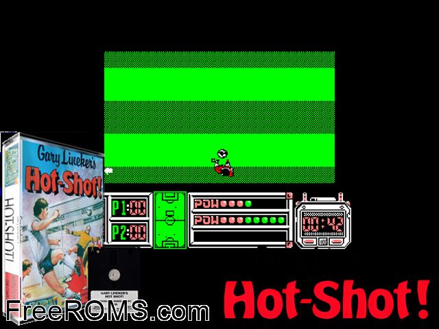 Gary Lineker's Hot-Shots (UK) (1988) Amstrad CPC game showing 3D box cover and gameplay screenshot