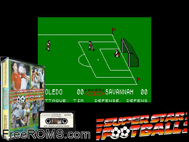 Gary Lineker's Super Star Football (F) (19xx) Amstrad CPC game showing 3D box cover and gameplay screenshot