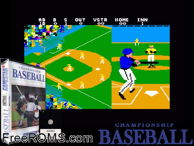 GBA Championship Baseball (UK) (1987) Amstrad CPC game showing 3D box cover and gameplay screenshot