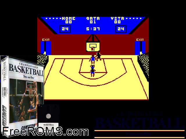 GBA Championship Basketball - 2 On 2 (UK) (1987) Amstrad CPC game showing 3D box cover and gameplay screenshot