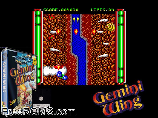 Gemini Wings (UK) (1989) (Disk 2 of 2) Amstrad CPC game showing 3D box cover and gameplay screenshot