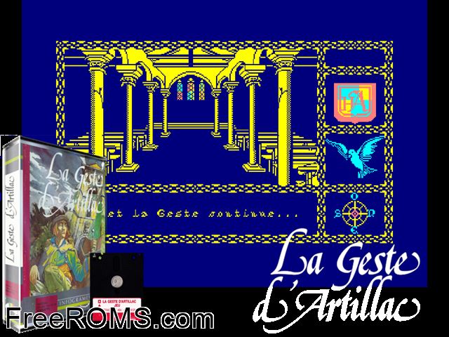 Geste D' Artillac, La (F) (1986) (Disk 1 of 2) Amstrad CPC game showing 3D box cover and gameplay screenshot