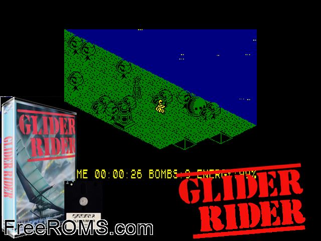 Glider Rider (UK) (1986) Amstrad CPC game showing 3D box cover and gameplay screenshot