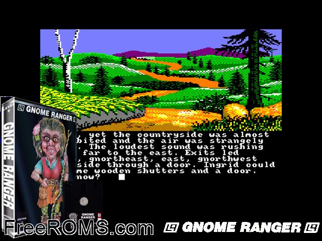 Gnome Ranger (UK) (1987) (Disk 2 of 2) Amstrad CPC game showing 3D box cover and gameplay screenshot
