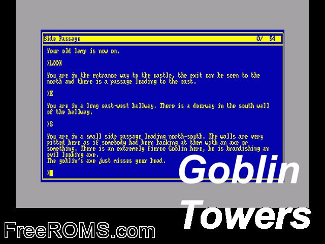 Goblin Towers (UK) (1986) Amstrad CPC game showing 3D box cover and gameplay screenshot