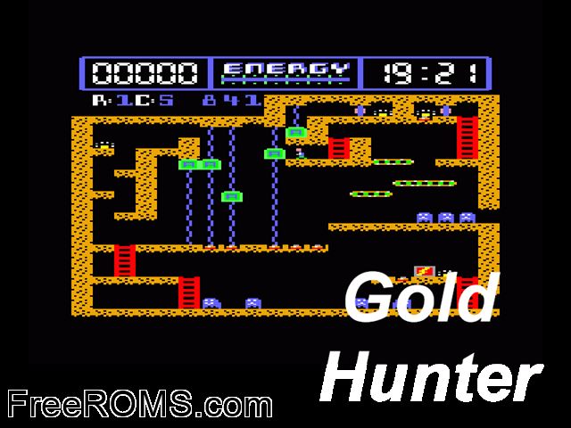 Goldhunter (UK) (1987) Amstrad CPC game showing 3D box cover and gameplay screenshot