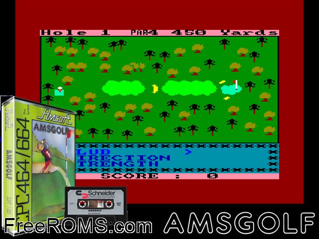 Golf (UK) (1984) Amstrad CPC game showing 3D box cover and gameplay screenshot