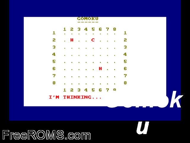 Gomoku (UK) (19xx) Amstrad CPC game showing 3D box cover and gameplay screenshot