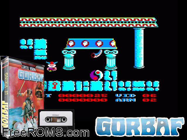 Gorbaf El Vikingo (F) (1987) Amstrad CPC game showing 3D box cover and gameplay screenshot