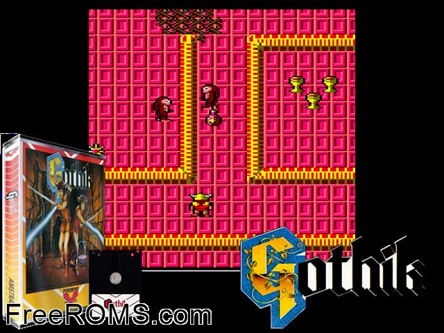 Gothik (UK) (1987) Amstrad CPC game showing 3D box cover and gameplay screenshot