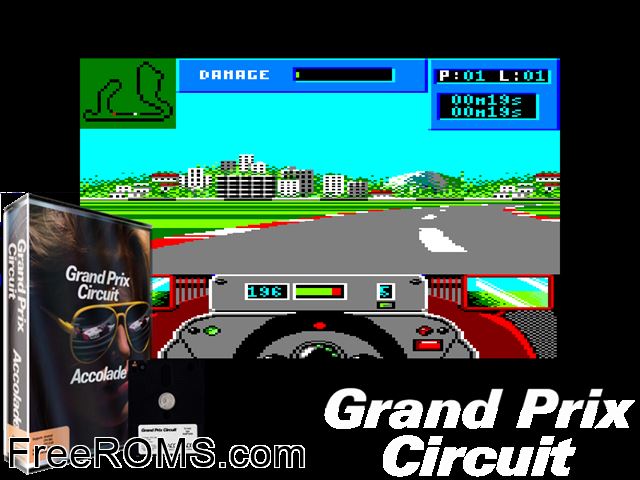 Grand Prix Circuit (UK) (1990) Amstrad CPC game showing 3D box cover and gameplay screenshot