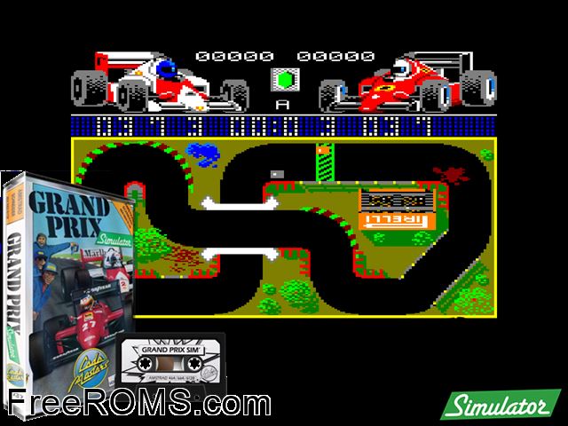 Grand Prix Simulator (UK) (1987) Amstrad CPC game showing 3D box cover and gameplay screenshot