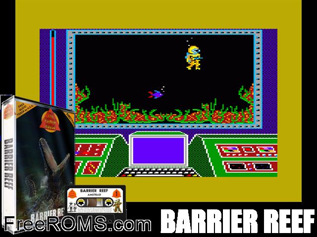 Great Barrier Reef, The (UK) (1987) Amstrad CPC game showing 3D box cover and gameplay screenshot