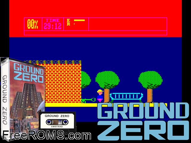 Ground Zero (UK) (1986) Amstrad CPC game showing 3D box cover and gameplay screenshot