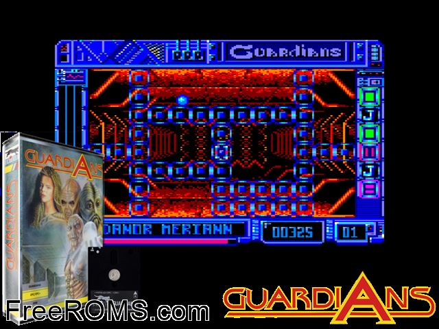 Guardians (UK) (1991) Amstrad CPC game showing 3D box cover and gameplay screenshot