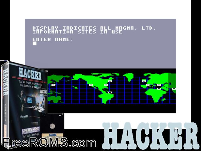 Hacker (UK) (19xx) Amstrad CPC game showing 3D box cover and gameplay screenshot